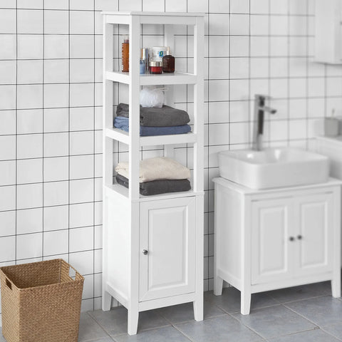 Rootz White Floor Standing - Tall Bathroom Storage Cabinet with 3 Shelves and 1 Cabinet