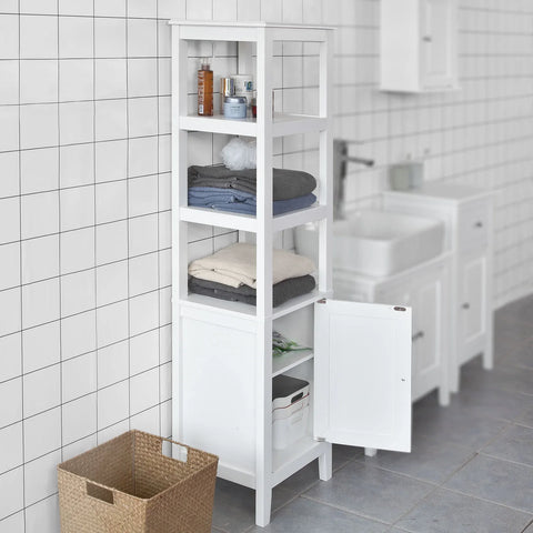 Rootz White Floor Standing - Tall Bathroom Storage Cabinet with 3 Shelves and 1 Cabinet