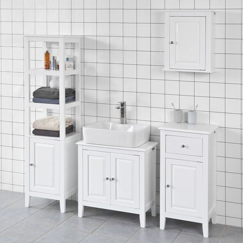 Rootz White Floor Standing - Tall Bathroom Storage Cabinet with 3 Shelves and 1 Cabinet