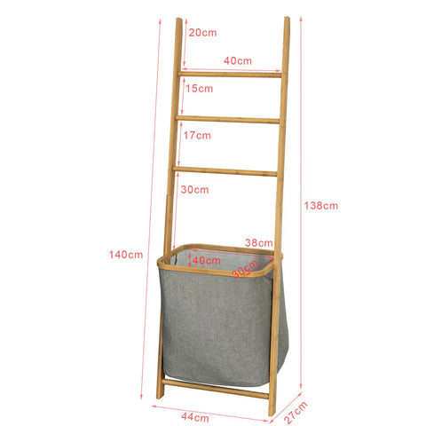 Rootz Bathroom Storage Shelf- Towel Holder with 3 Hanging Rails & Removable Laundry Basket