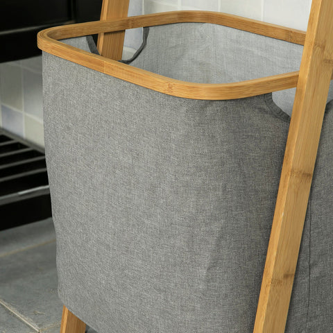 Rootz Bathroom Storage Shelf- Towel Holder with 3 Hanging Rails & Removable Laundry Basket