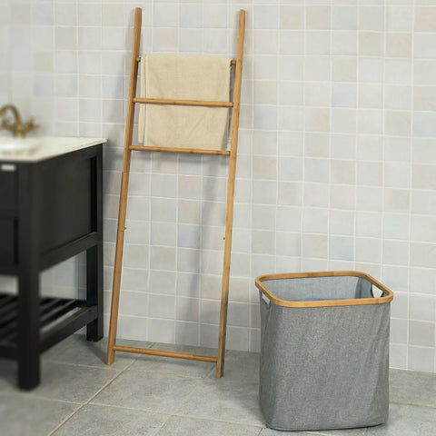 Rootz Bathroom Storage Shelf- Towel Holder with 3 Hanging Rails & Removable Laundry Basket