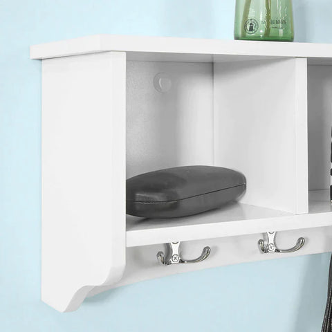 Rootz White Wall Display Storage Unit with 3 Components 4 Hooks-Wall Coat Rack Bathroom Kitchen Cupboard