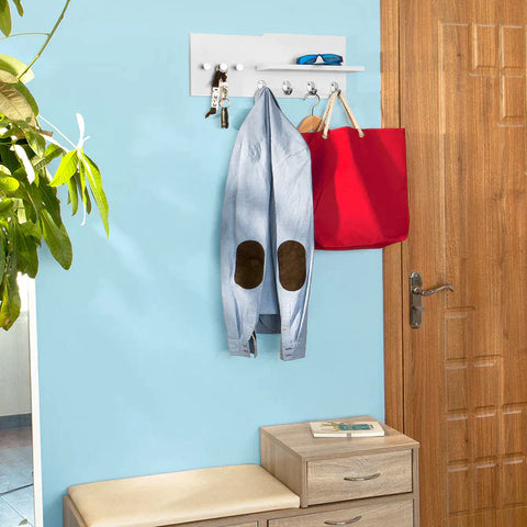 Rootz Wall Coat Rack with 7 Hangers and Storage Shelf - Wall Hook Hanger