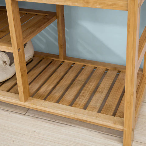 Rootz Bamboo Shoe Rack - Shoe Bench with Seat Cushion - Hallway Shoe Storage Bench Organizer with Drawers