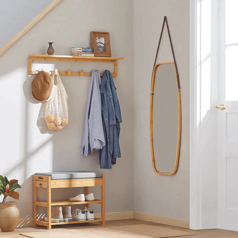 Rootz Bamboo Shoe Rack - Shoe Bench with Lift Up Bench Top and Seat Cushion - Hallway Shoe- Storage Bench Organizer with Drawer