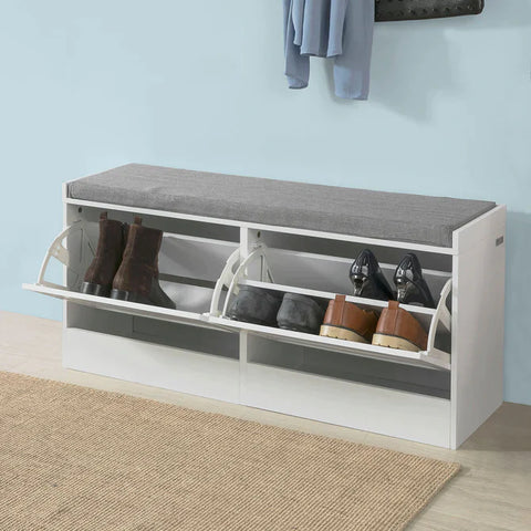 Rootz Hallway Shoe -  Shoe Bench - Rack - Cabinet with Flip - drawer and Seat Cushion