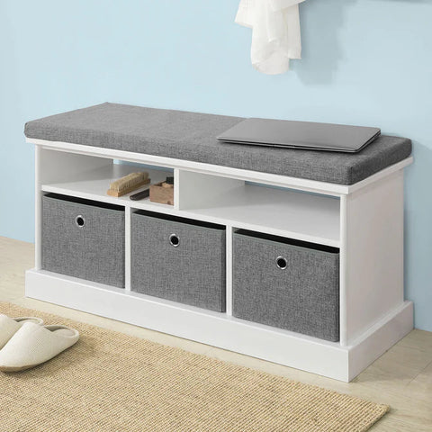 Rootz 3 Baskets Hallway Storage Bench - Shoe Bench - Shoe Rack - Shoe Cabinet with Seat Cushion