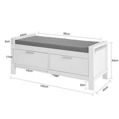 Rootz 2 Drawers Shoe Bench - Shoe Rack - Shoe Cabinet - Hallway Storage Bench with Seat Cushion