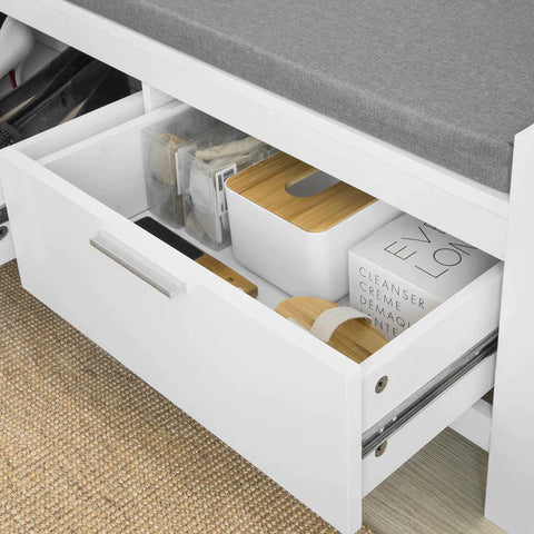 Rootz 2 Drawers Shoe Bench - Shoe Rack - Shoe Cabinet - Hallway Storage Bench with Seat Cushion