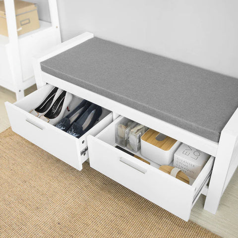 Rootz 2 Drawers Shoe Bench - Shoe Rack - Shoe Cabinet - Hallway Storage Bench with Seat Cushion