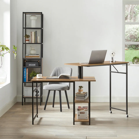 Rootz- Home Office Table Desk Computer Desk Standing Desk Sit Stand Desk Rotatable Desk with 2 Desktops and 2 Shelves