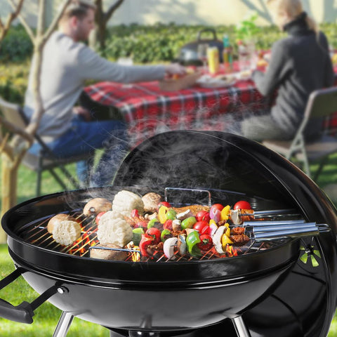 Rootz Kettle Grill - Grill - Charcoal Grill - Weber Kettle Grill - BBQ Kettle Grill - Portable Kettle Grill - Outdoor Cooking - With Lid And Thermometer - Black - 68 x 58 x 90 cm