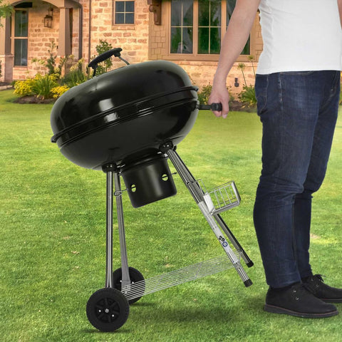 Rootz Kettle Grill - Grill - Charcoal Grill - Weber Kettle Grill - BBQ Kettle Grill - Portable Kettle Grill - Outdoor Cooking - With Lid And Thermometer - Black - 68 x 58 x 90 cm