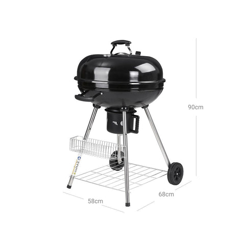 Rootz Kettle Grill - Grill - Charcoal Grill - Weber Kettle Grill - BBQ Kettle Grill - Portable Kettle Grill - Outdoor Cooking - With Lid And Thermometer - Black - 68 x 58 x 90 cm