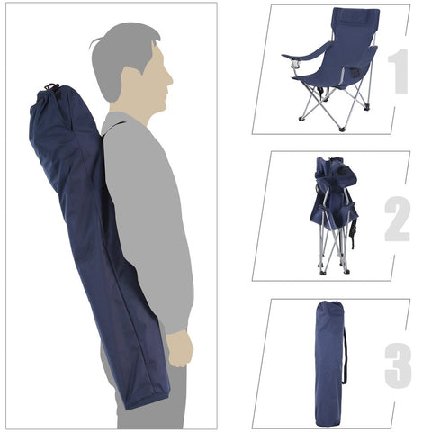 Rootz Camping Chair - Folding Camping Chair - Portable Camping Chair - Lightweight Camping Chair - Outdoor Chair - With Armrests - Dark Blue - 81 x 70 x 91 cm