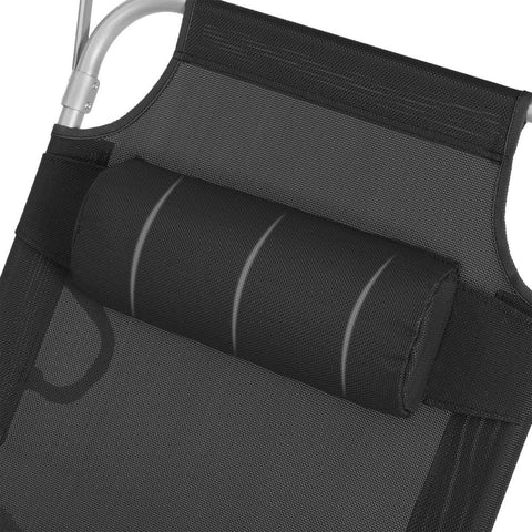 Rootz Sun Lounger - Outdoor Sun Lounger - Folding Sun Lounger - Adjustable Sun Lounger - Garden Sun Lounger - With Headrest And Sun Canopy - Black - 53 x 193 x 29.5 cm