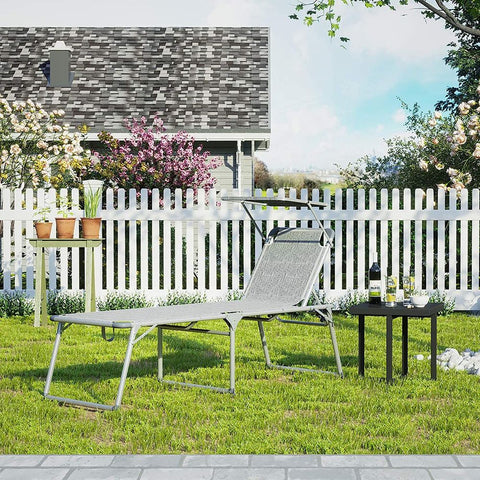Rootz Sun Lounger - Outdoor Sun Lounger - Patio Sun Lounger - Garden Sun Lounger - Sunbed - Beach Sun Lounger - Portable Sun Lounger - Grey - 65 x 200 x 48 cm (L x W x H)