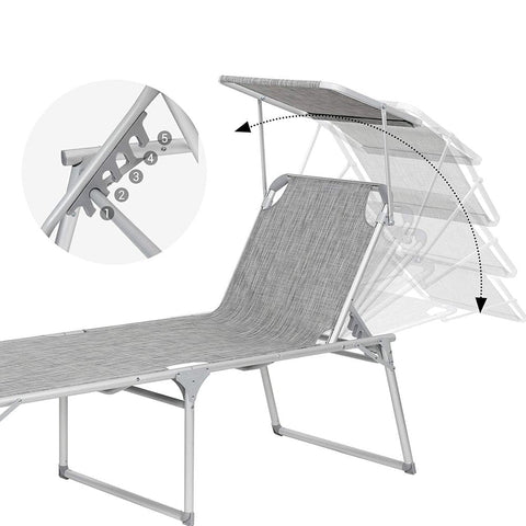 Rootz Sun Lounger - Outdoor Sun Lounger - Patio Sun Lounger - Garden Sun Lounger - Sunbed - Beach Sun Lounger - Portable Sun Lounger - Grey - 65 x 200 x 48 cm (L x W x H)