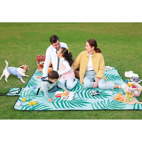 Rootz Camping Blanket - Travel Blanket - Picnic Blanket - Waterproof Camping Blanket - Durable Camping Blanket - Soft Camping Blanket - Blue With Tropical Fern - 42 x 17 x 17 cm (L x W x H)