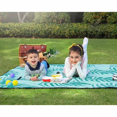 Rootz Camping Blanket - Travel Blanket - Picnic Blanket - Waterproof Camping Blanket - Durable Camping Blanket - Soft Camping Blanket - Blue With Tropical Fern - 42 x 17 x 17 cm (L x W x H)