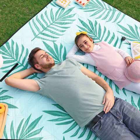 Rootz Camping Blanket - Travel Blanket - Picnic Blanket - Waterproof Camping Blanket - Durable Camping Blanket - Soft Camping Blanket - Blue With Tropical Fern - 42 x 17 x 17 cm (L x W x H)