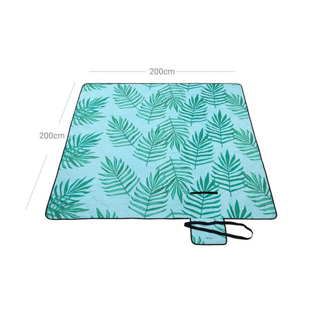 Rootz Camping Blanket - Travel Blanket - Picnic Blanket - Waterproof Camping Blanket - Durable Camping Blanket - Soft Camping Blanket - Blue With Tropical Fern - 42 x 17 x 17 cm (L x W x H)