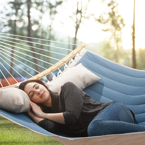 Rootz Hammock - Hammock For 2 People - Outdoor Hammock - Camping Hammock - Double Hammock - Portable Hammock - Hammock With Stand - Rope Hammock - 300d Oxford Fabric - Blue-beige - 200 x 140 cm (L x W)