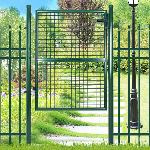 Rootz Garden Gate - Galvanized Garden Gate - Metal Garden Gate - Styles Garden Gate - Garden Entrance Gate - Custom Garden Gate - Garden Gate With Lock - Green - 106 x 6 x 171 cm