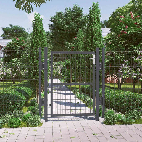 Rootz Garden Gate - Metal Garden Gate - Styles Garden Gate - Garden Entrance Gate - Custom Garden Gate - Garden Gate With Lock - Grey - 106 x 175 cm