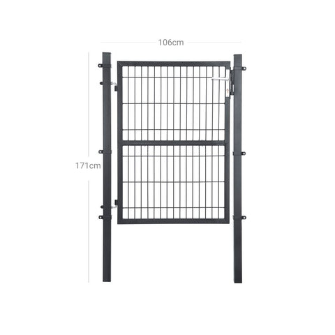 Rootz Garden Gate - Metal Garden Gate - Styles Garden Gate - Garden Entrance Gate - Custom Garden Gate - Garden Gate With Lock - Grey - 106 x 175 cm