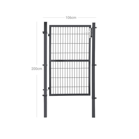 Rootz Garden Gate - Metal Garden Gate - Styles Garden Gate - Garden Entrance Gate - Custom Garden Gate - Garden Gate With Lock - Grey - 106 x 200 cm