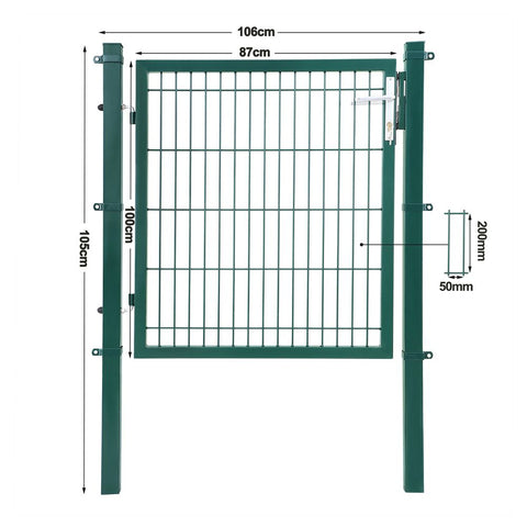 Rootz Garden Gate - Metal Garden Gate - Small Garden Gate - Garden Gate With Lock - Green - 106 x 150 cm