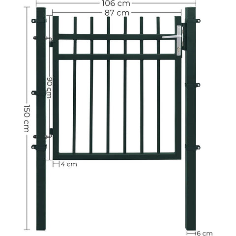 Rootz Garden Gate - Metal Garden Gate - Small Garden Gate - Garden Gate With Lock - Grey - 106 x 150 cm