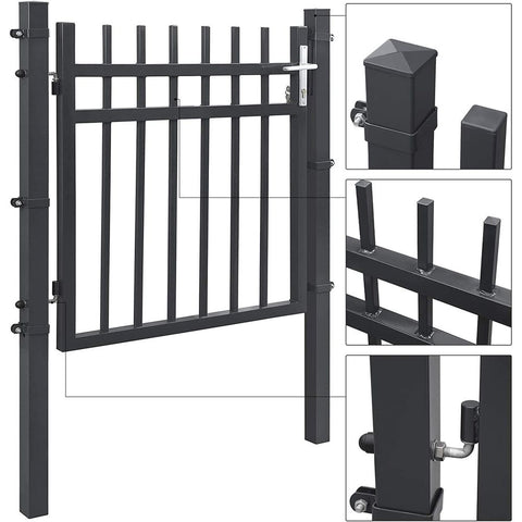 Rootz Garden Gate - Metal Garden Gate - Small Garden Gate - Garden Gate With Lock - Grey - 106 x 150 cm
