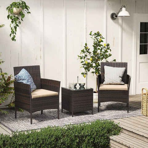 Rootz Garden Furniture Set - 3-piece Garden Furniture Set - Furniture Set - Outdoor Furniture Set - Garden Table And Chairs Set - Brown-Taupe