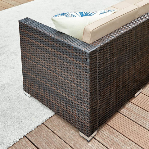 Rootz Garden Sofa - Garden Furniture Set - 3 Seater Sofa - Garden Sofa With Table - Outdoor Seating Set - Brown/Taupe
