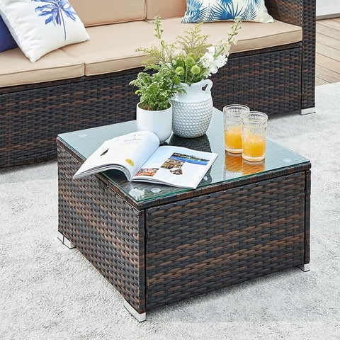 Rootz Garden Sofa - Garden Furniture Set - 3 Seater Sofa - Garden Sofa With Table - Outdoor Seating Set - Brown/Taupe