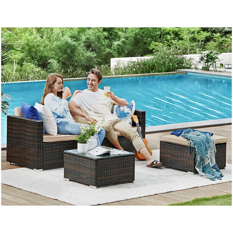 Rootz Garden Sofa - Garden Furniture Set - 3 Seater Sofa - Garden Sofa With Table - Outdoor Seating Set - Brown/Taupe