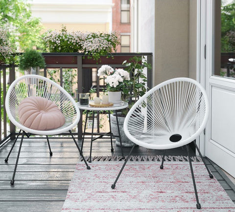 Rootz Garden Furniture Set - Outdoor Furniture Set - Garden Chairs With Table - Rattan Furniture Set - Black