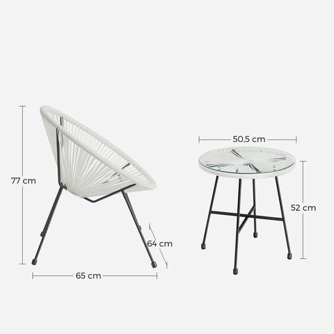 Rootz Garden Furniture Set - Outdoor Furniture Set - Garden Chairs With Table - Rattan Furniture Set - Black