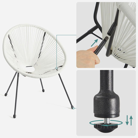 Rootz Garden Furniture Set - Outdoor Furniture Set - Garden Chairs With Table - Rattan Furniture Set - Black