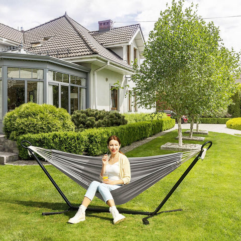 Rootz Hammock Stand - Hammock With Stand - Height Adjustable Hammock - Hammock Swing - Black Frame/Grey Hammock - 300 x 90 x 95 cm