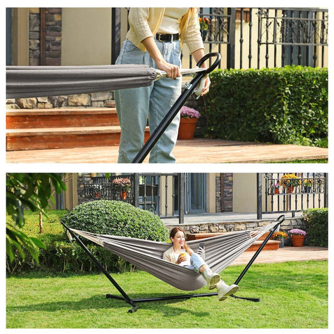 Rootz Hammock Stand - Hammock With Stand - Height Adjustable Hammock - Hammock Swing - Black Frame/Grey Hammock - 300 x 90 x 95 cm