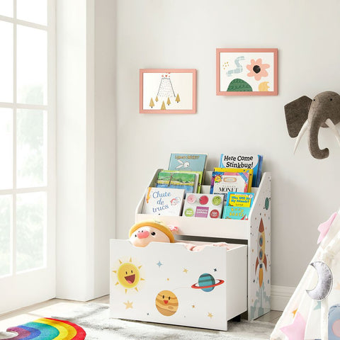 Rootz Toy Shelf - Toy Storage - Kids' Toy Organizer - Toy Display Shelf - Playroom Storage Solution - Toy Rack - Toy Box - Toy Storage Ideas - Toy Shelf With Bins - MDF - White - 62.5 x 29.5 x 70 cm (L x W x H)