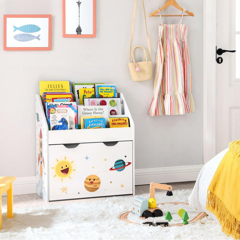 Rootz Toy Shelf - Toy Storage - Kids' Toy Organizer - Toy Display Shelf - Playroom Storage Solution - Toy Rack - Toy Box - Toy Storage Ideas - Toy Shelf With Bins - MDF - White - 62.5 x 29.5 x 70 cm (L x W x H)
