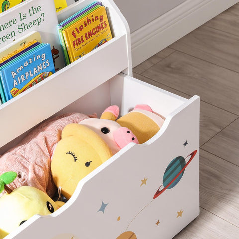 Rootz Toy Shelf - Toy Storage - Kids' Toy Organizer - Toy Display Shelf - Playroom Storage Solution - Toy Rack - Toy Box - Toy Storage Ideas - Toy Shelf With Bins - MDF - White - 62.5 x 29.5 x 70 cm (L x W x H)