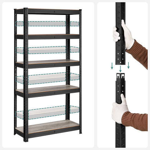 Rootz Storage Rack - Set Of 2 Storage Racks - Industrial Storage Racks - Steel Storage Racks - Natural Black - 30 x 75 x 150 cm