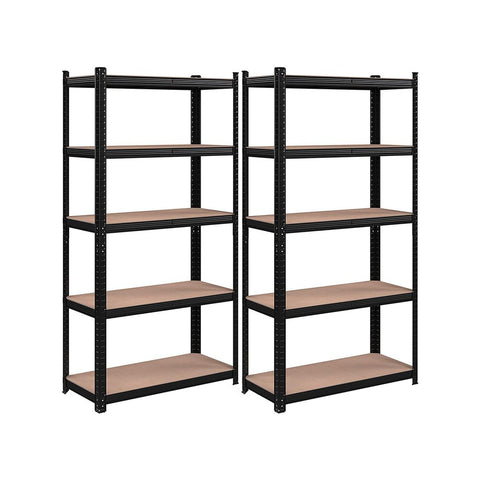 Rootz Storage Rack - Storage Shelves - Set Of 2 Storage Shelves - Heavy-duty Shelving - 5 Levels Storage Rack - Metal Storage Shelves - Black - 180 x 90 x 40 cm