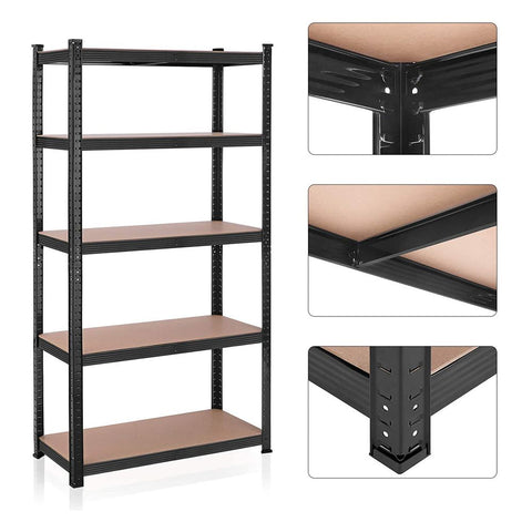 Rootz Storage Rack - Storage Shelves - Set Of 2 Storage Shelves - Heavy-duty Shelving - 5 Levels Storage Rack - Metal Storage Shelves - Black - 180 x 90 x 40 cm